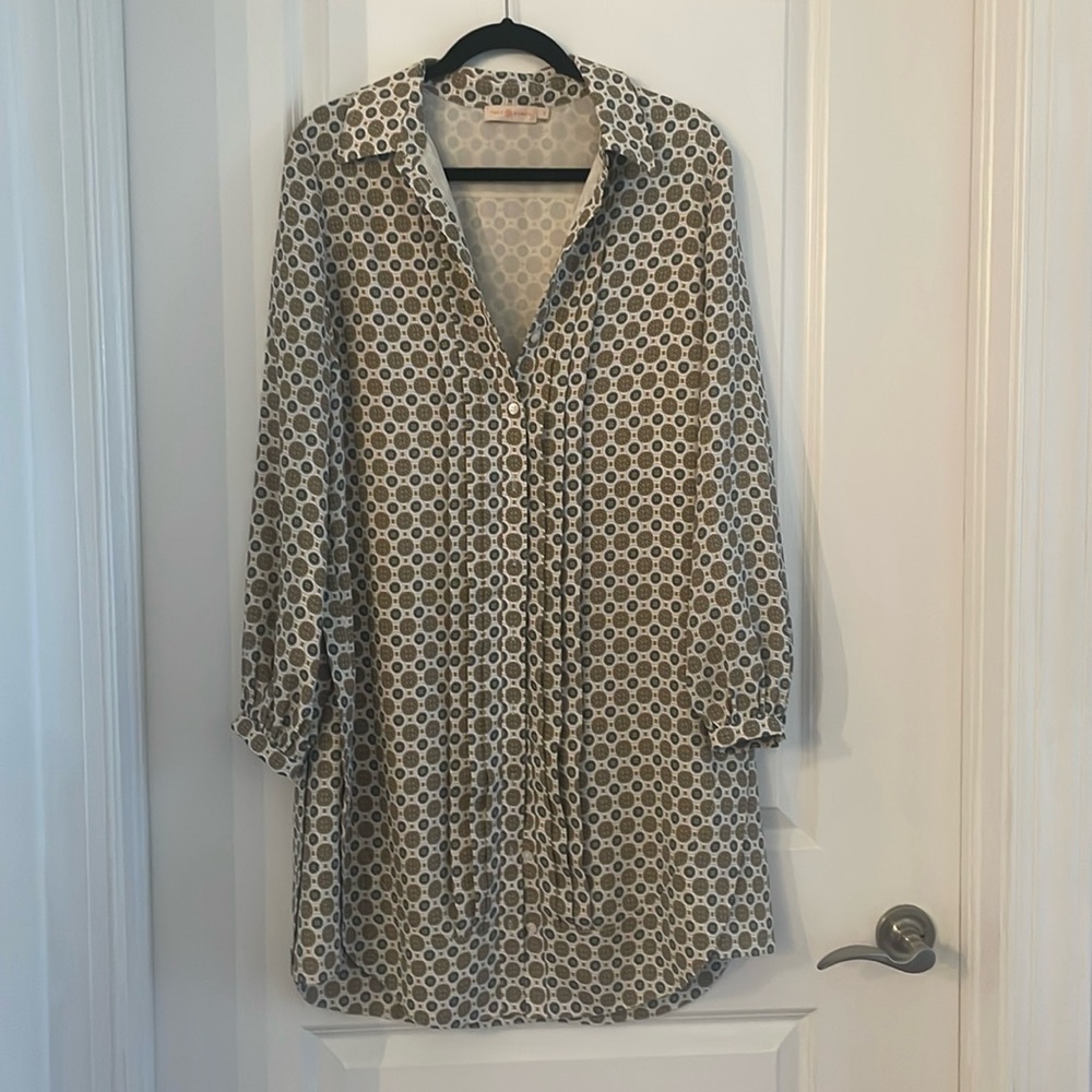 Tory Burch Dress Cora Button Down in Ivory Batik Medallion